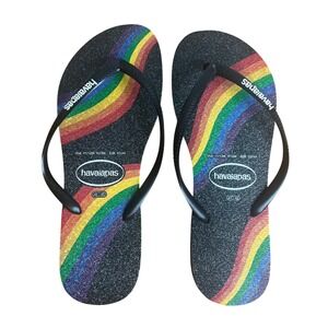 Havaianas Rainbow Glitter Flip Flops‎ Sandals Womens Sz US 11/12 NEW